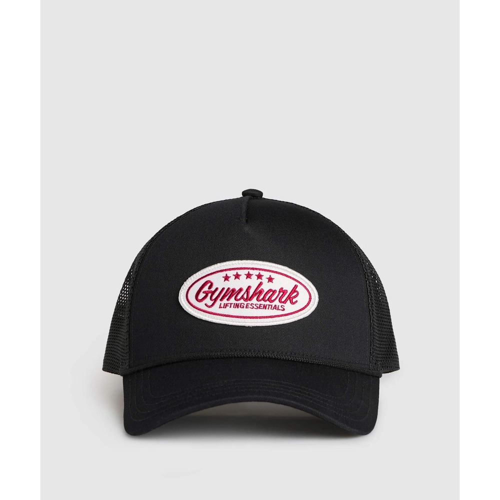 Gymshark Trucker Cap Hat in Black Lifting Essentials One Size Curved Peak